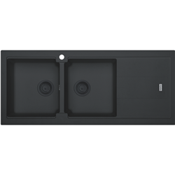 Franke Bali Double Bowl Sink with Right Hand Drainer  - Matt Black