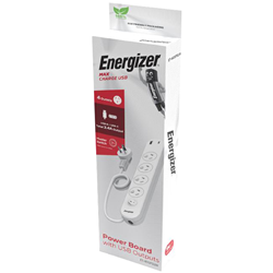 Energizer 4 Outlet Power Board with Surge Protection & 2 USB Ports